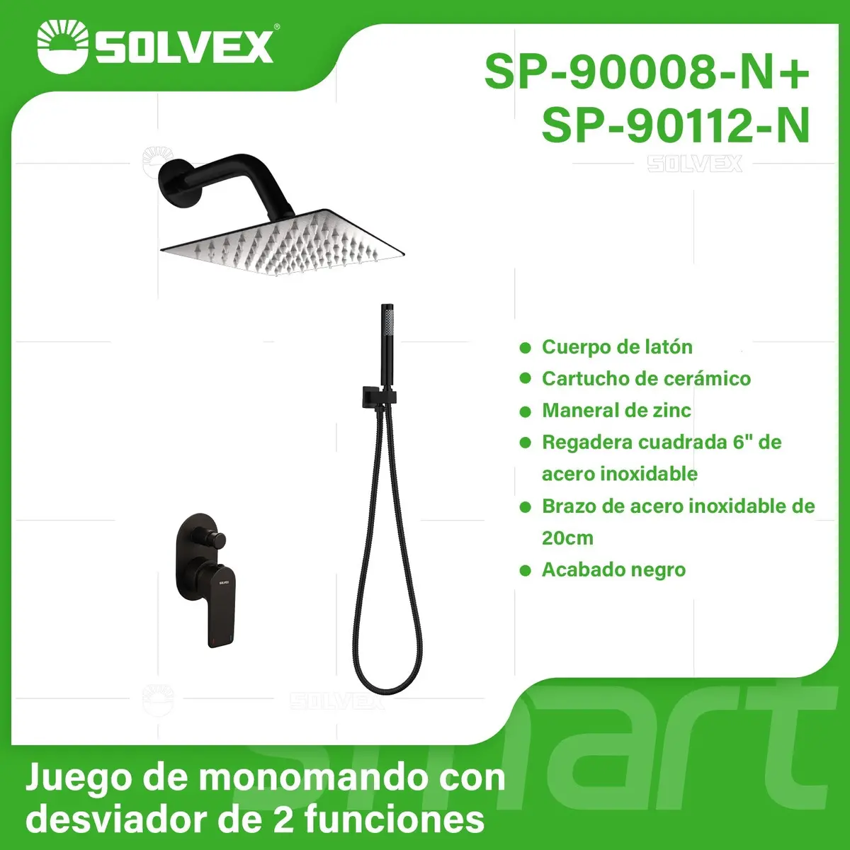 Ducha Empotrable Con Mezcladora Monomando De 2 Funciones, Regadera De 6” Y Ducha Teléfono. Diseño En Color Negro. 1