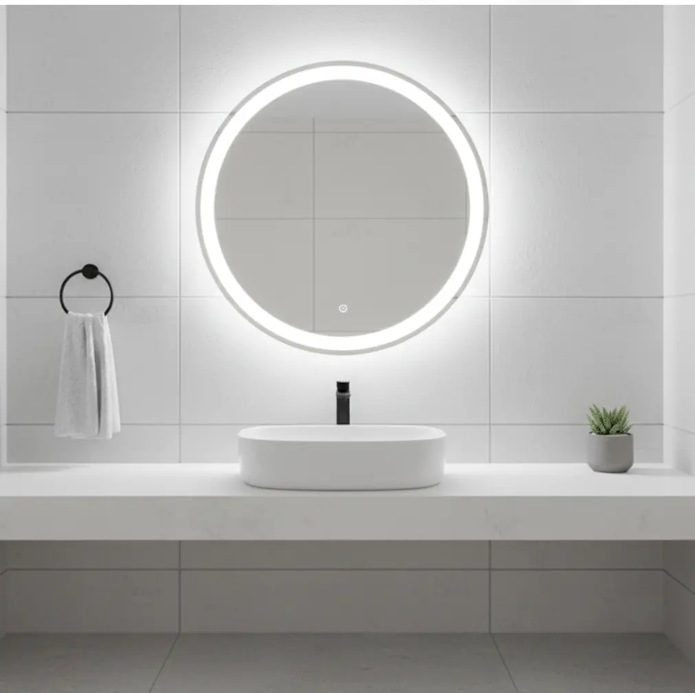 Espejo Led Redondo Táctil 60X60 Cm Con Luz De 3 Tonos Y Enchufe Usa 110V 1