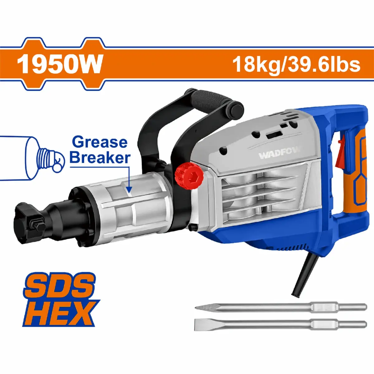 Demoledor Sds Hex 1950W 110V-120V~60Hz 2100Bpm 80J Incluye 2 Cinceles. Demoledora Picadora 1