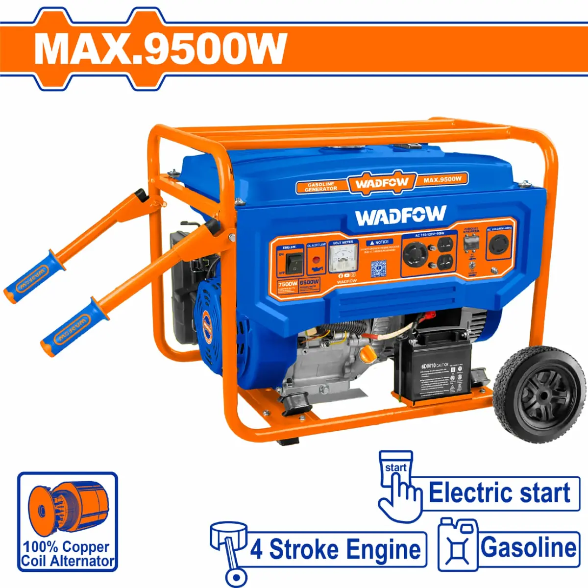Generador A Gasolina 9500W 110-120V 25L Frec. Nom. 60Hz 3600Rpm Motor 4 Tiempos Ohv Arranque Eléctrico. Planta 1