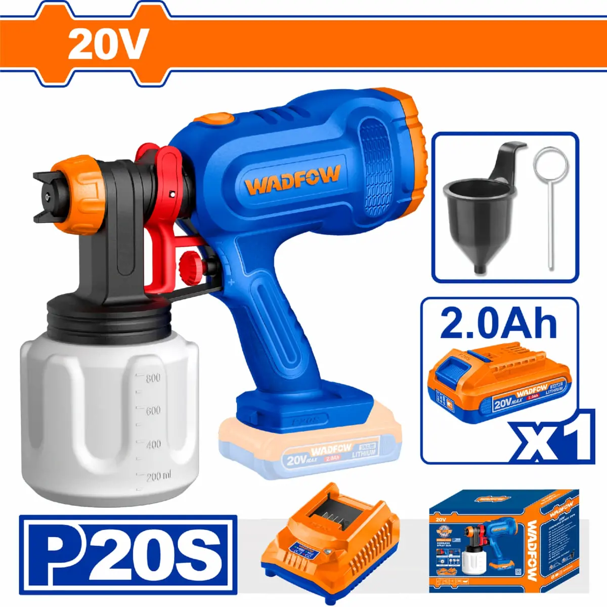 Pistola De Pintar Inalámbrica 20V Presión 0.1-0.2Bar Flujo 650Ml/Min Viscosidad 100Din-S Capac 800Ml. Incluye Batería Y Cargador. Pulverizadora. 1