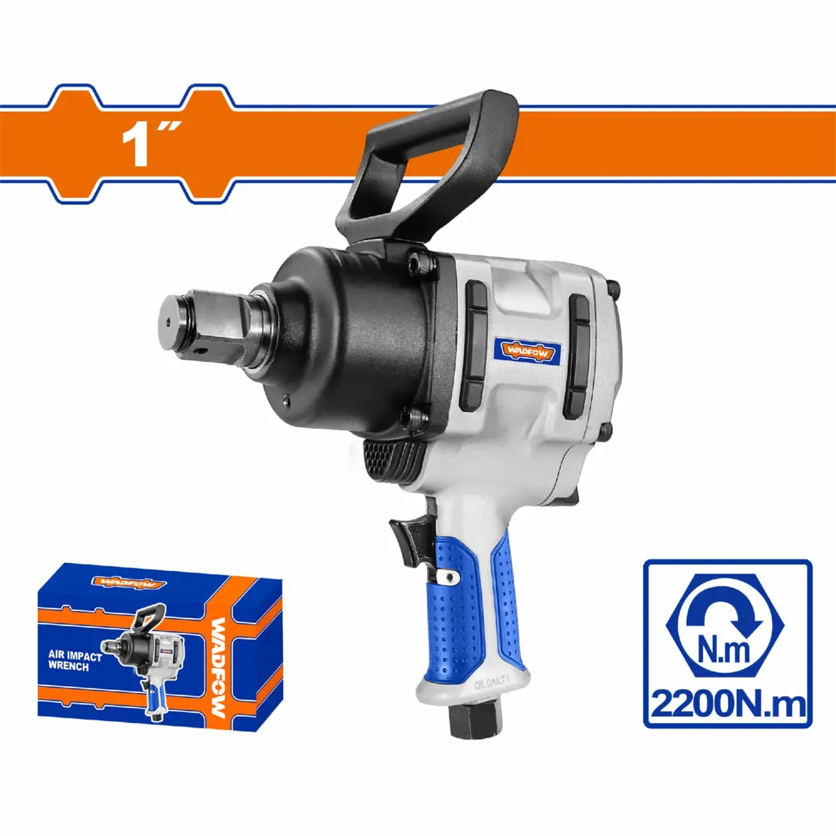 Llave De Impacto Neumática Sin Conector Rápido 25Mm (1") Veloc Sin Carga 4600Rpm Torque Max 2200Nm Doble Martillo. Pistola 1