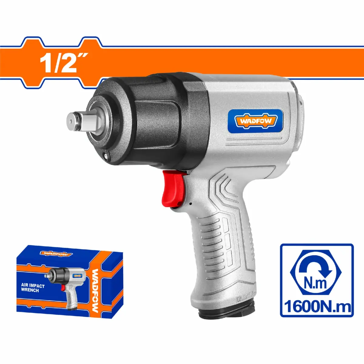 Llave De Impacto Neumatica Sin Conector Rápido 12.5Mm 1/2" 1600Nm 7800Rpm Consumo De Aire 198L/Min Doble Martillo. 1