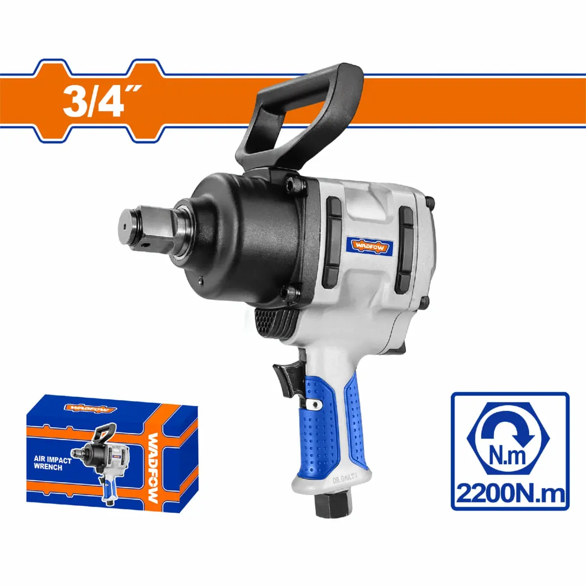 Llave De Impacto Neumática Sin Conector Rápido 19Mm (3/4") Veloc Sin Carga 4600Rpm Torque Max 2200Nm Doble Martillo. Pistola 1