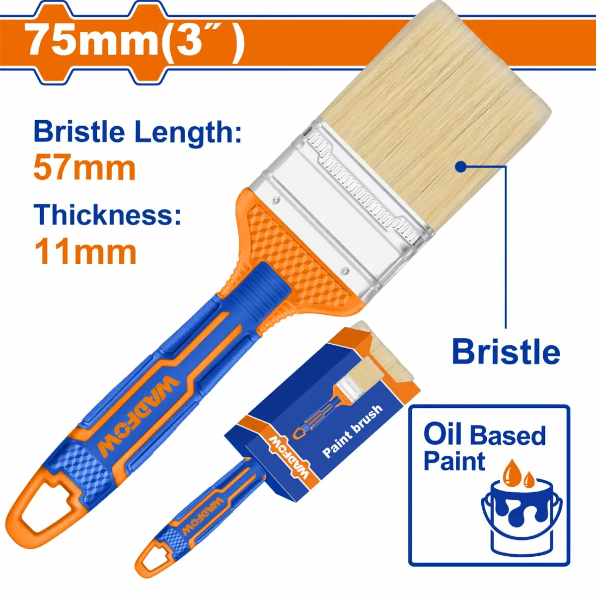 Pincel Para Pintar 75Mm (3") Cerdas Alta Calidad. Para Pintura Al Óleo. Long: 57Mm. Grosor: 11Mm. Brocha 1