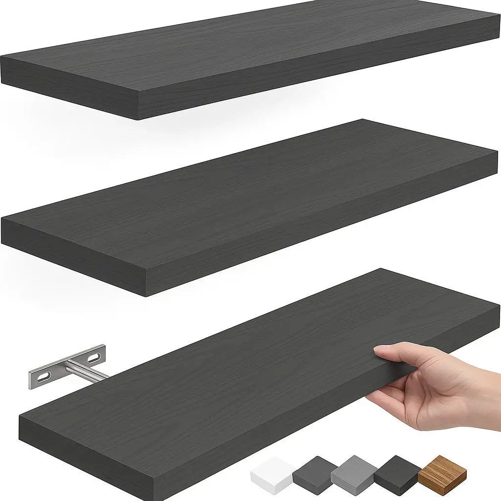 Repisas De Pared Flotantes (Set De 3 Piezas). Tablillas Grises 6.7X1.1X16” Estanterías 1
