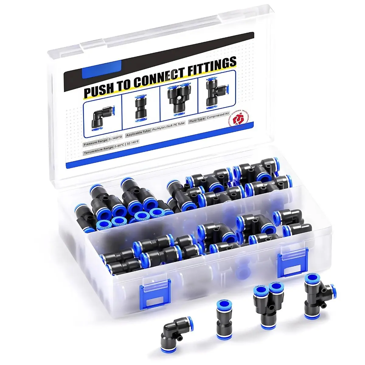 Conectores Neumáticos Push-In 6Mm. Kit De Acoples Rápidos Para Mangueras Neumáticas. Uniones Fitting (Pack De 40 Pzs). 1