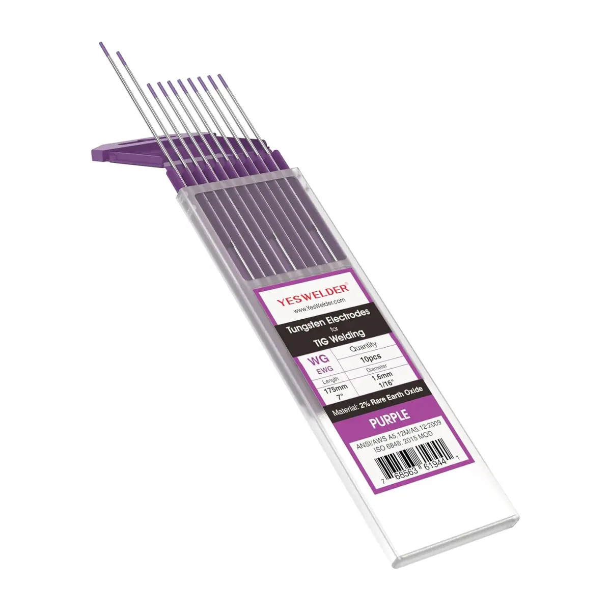 Tungstenos E3 Purpura 1.6Mm (1/16") Para Soldadura Tig (No Radioactivos) (Caja De 10 Pcs) 1