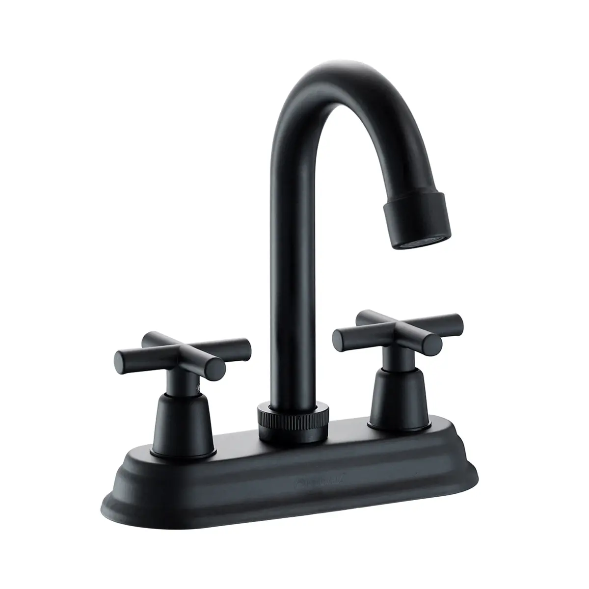 Llave Mezcladora 4" Para Lavamanos Con Cubierta Y Manerales Tipo Cruz. Pluma Giratoria En Color Negro. 2