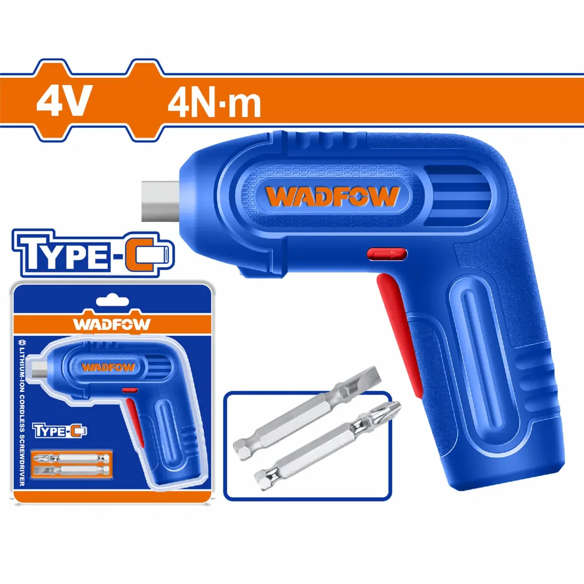 Destornillador Inalámbrico 4V 1/4" Carga Usb-C 4Nm. 240 Rpm. Incluye 2 Puntas 1