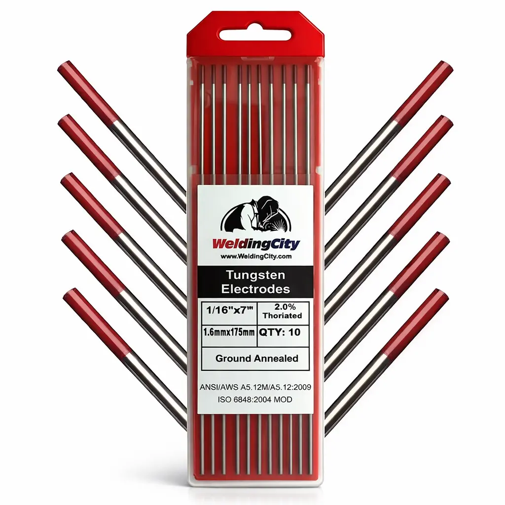 Tungstenos Rojos Thoriados 1.6 Mm (1/16") Para Soldadura Tig Al 2.0 % Wt20  175Mm. (Paquete De 10 Pcs) 1