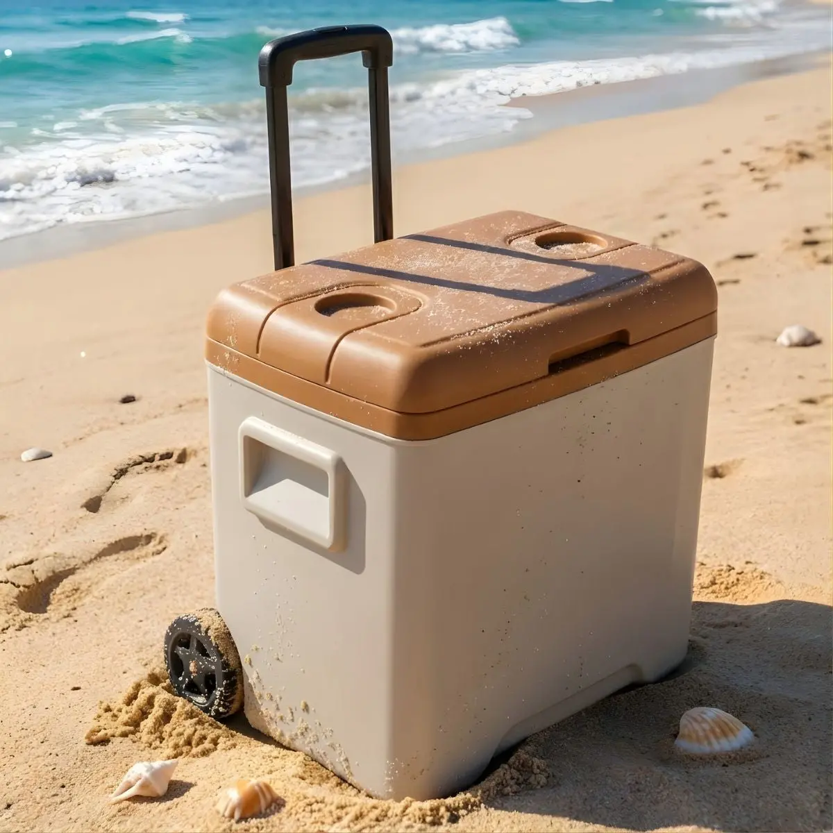 Cooler Portátil 32Qt (30L) Con Ruedas Y Asa, Marrón, Aislamiento Térmico 48H Frío Y 12H Calor, Camping Y Picnic. Hielera 46.0Cm×35.6Cm×44.0Cm 1