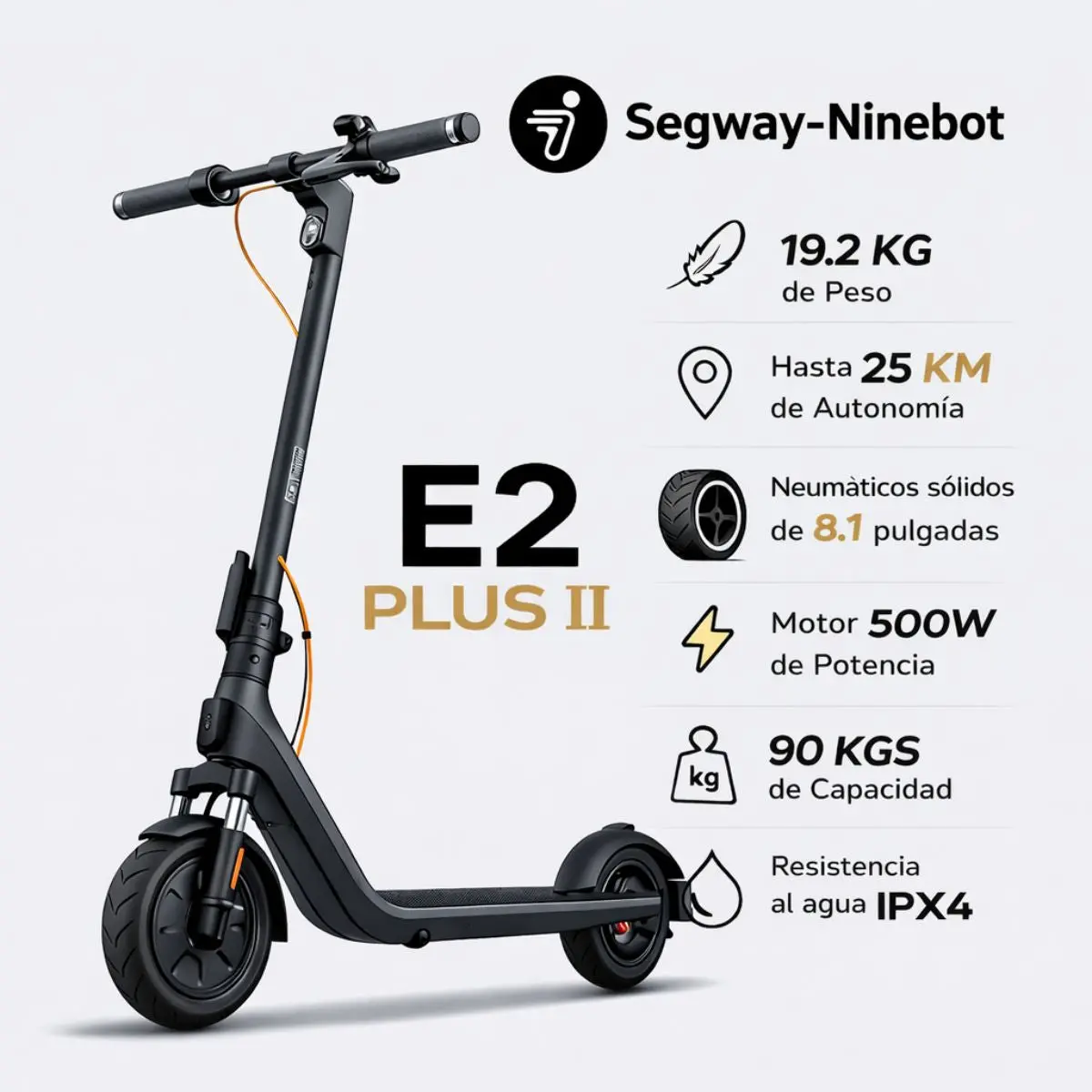 Scooter Segway Ninebot E2 Plus Ii Monopatín. Autonomía De Hasta 25 Km. 1
