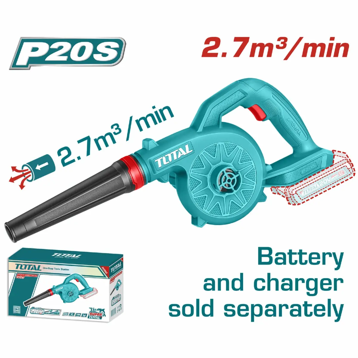 Soplador Blower 20V Inalámbrico 2.7 M³/Min 18000 Rpm No Incluye Batería Ni Cargador. 1