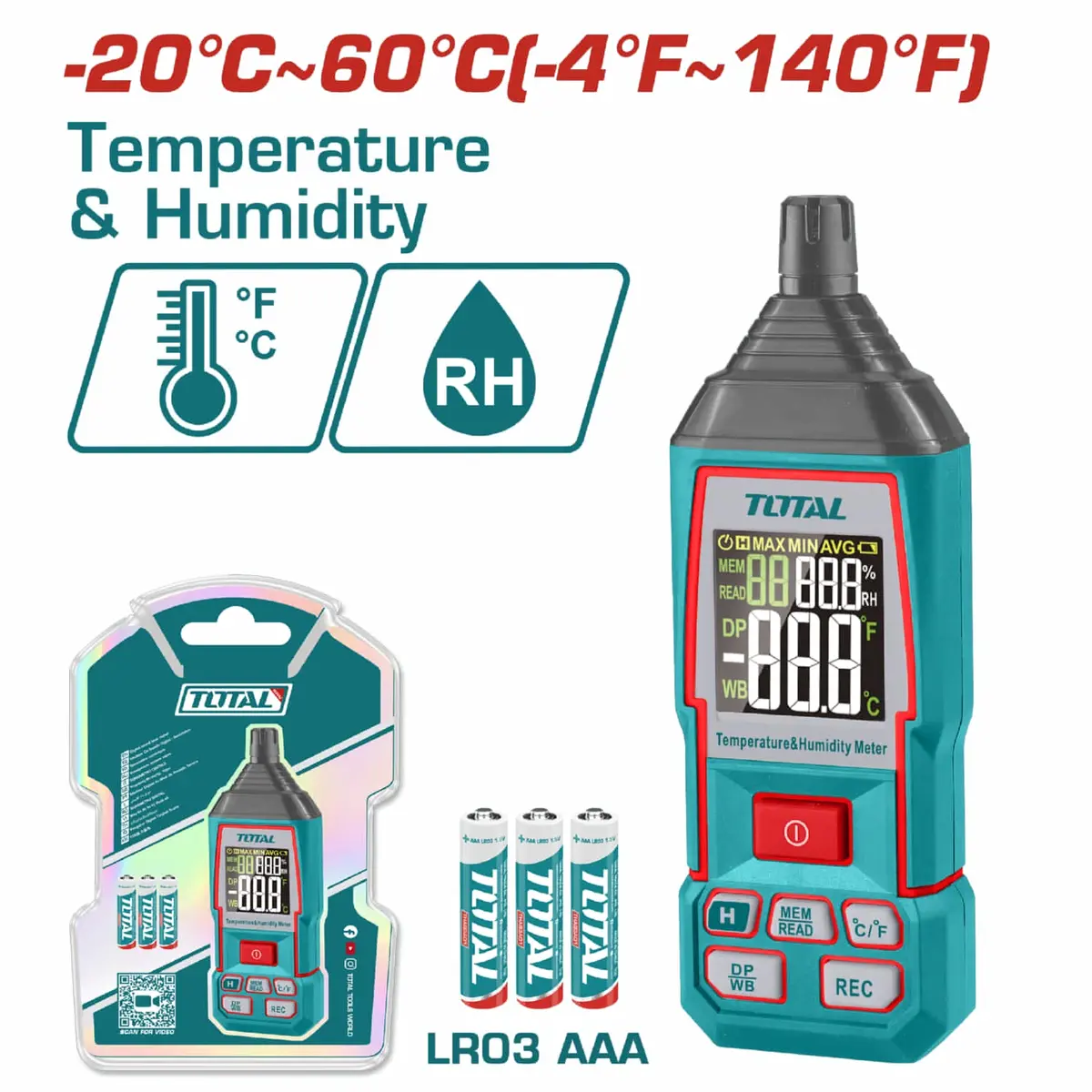 Medidor Digital De Humedad Y Temperatura.  Con Función De Retroiluminación. Indicador De Batería Baja. 1