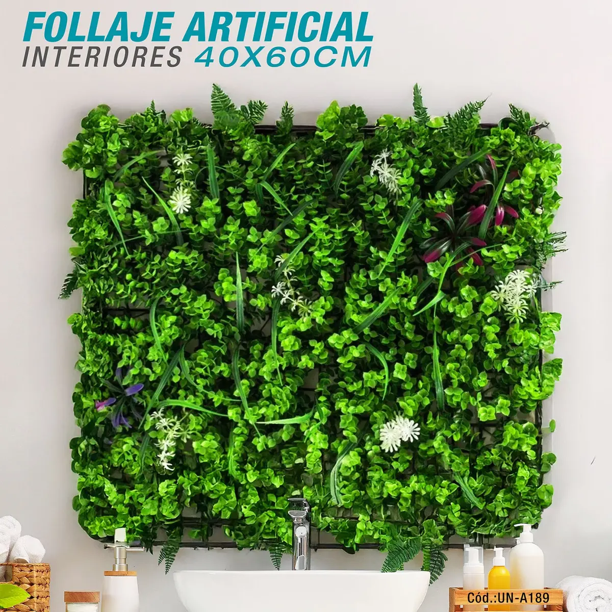 Follaje Artificial Verde 40X60cm Con Flores Blancas Para Decoración De Pared Interiores (Sin Protecccion Uv) 1