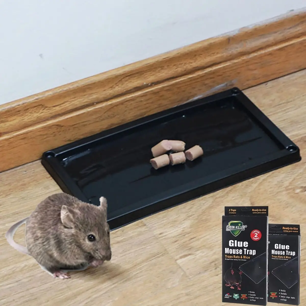 Trampa Para Ratones Con Pegamento 25X13cm Caja Negra Plástica Con 0.3% Fipronil Lista Para Usar. Pegatina Para Cocina 1