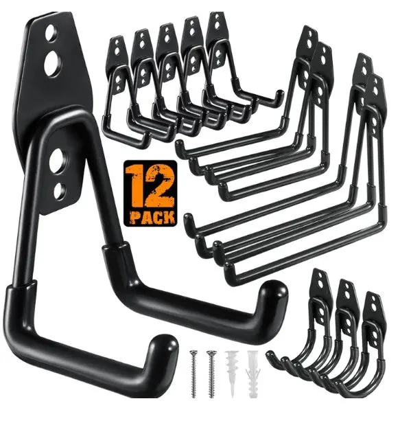 Ganchos De Soporte Metálicos Revestimiento Pvc Para Herramientas Y Organización. Soporte Para Colgar Bicicletas, Escaleras. Set 12 Piezas 1
