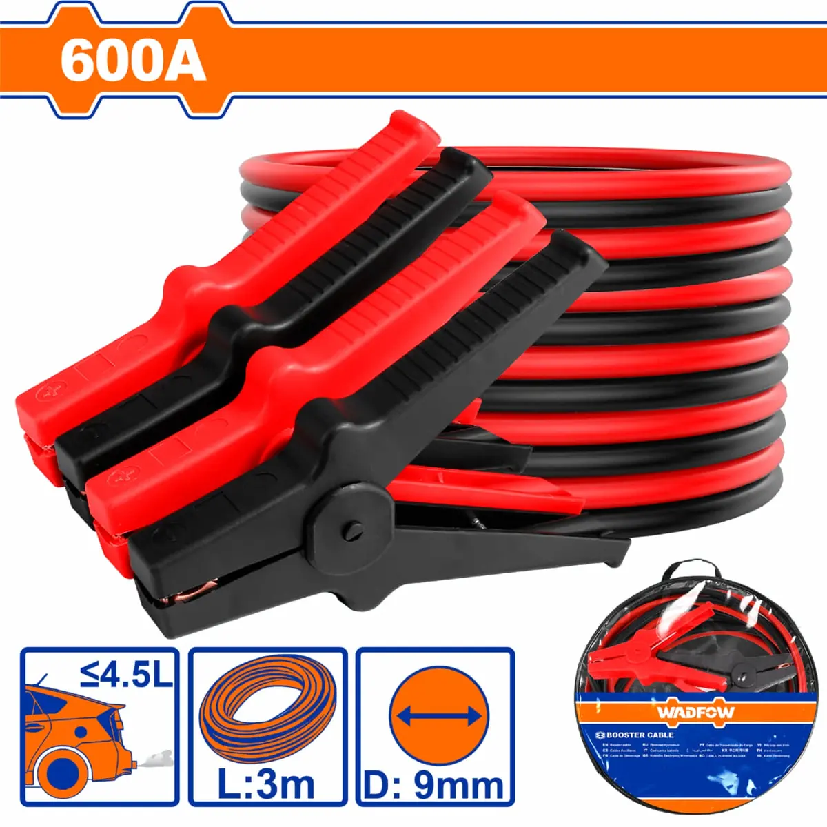Cable Jumper Para Batería 600Amp Long 3M Pinzas Cobre Autos Hasta 4.5L Diámetro 9Mm Cable De Arranque 1