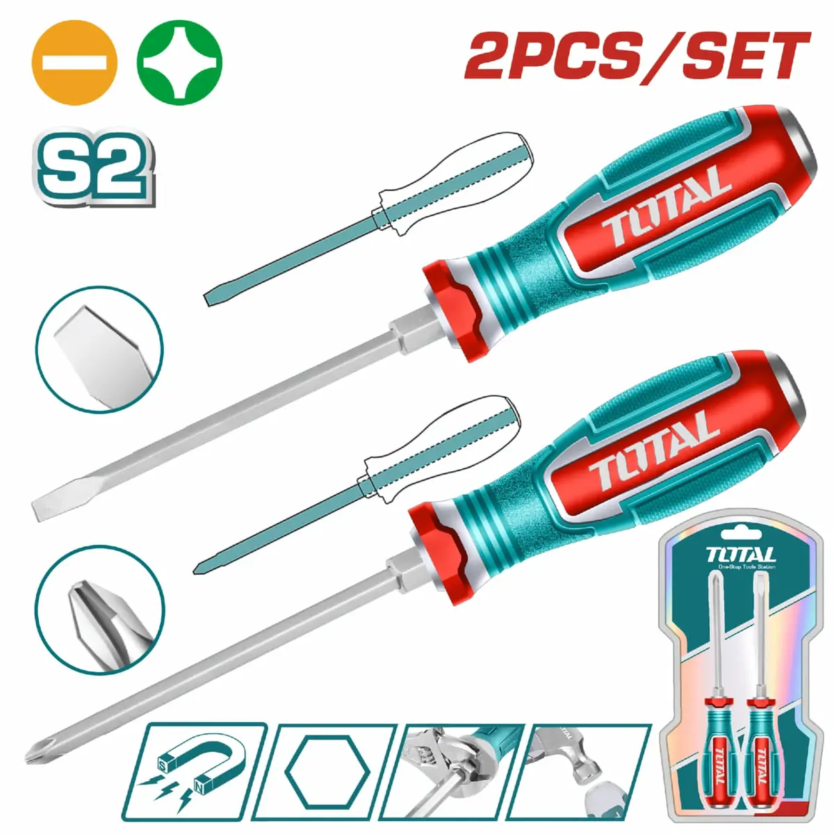 Destornilladores Variados S2 Plano Sl6.5 Ph2x6. Vástago Hexagonal. Set 2 Pzas. 1