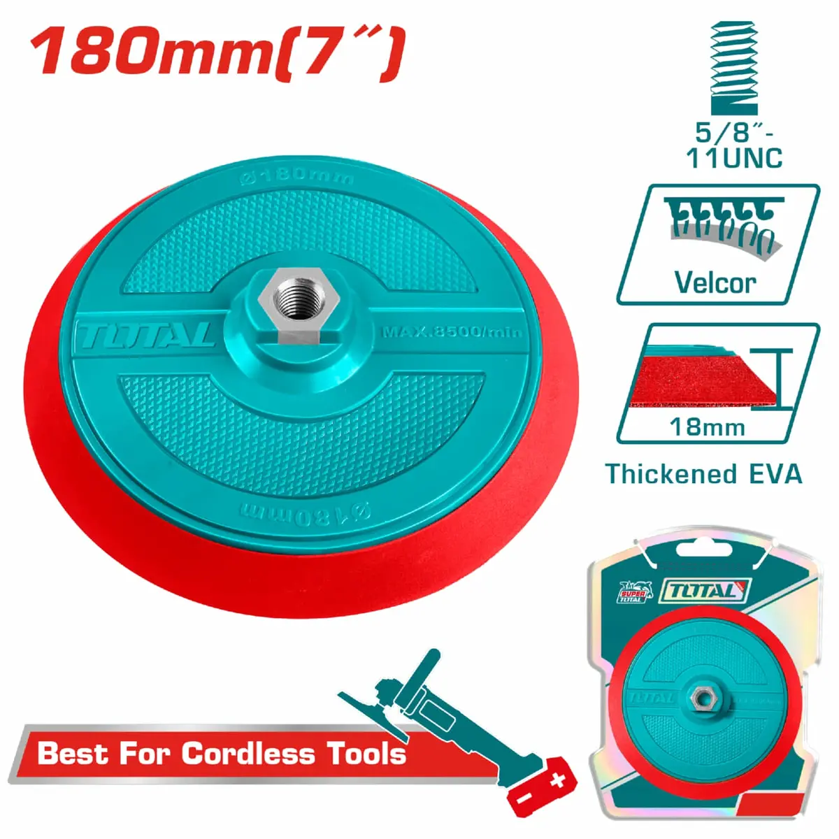 Disco De Goma Con Velcro Para Pulidora De 7" Con Rosca 5/8-11Unc. 1