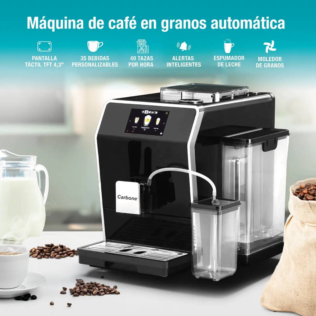Máquina De Cafe Automática Profesional Granos Y Polvo Sistema De Control Inteligente Avanzado 20 Bar Pantalla Táctil Joystick Espresso Capuchino Latte Cortado Macchiato 2