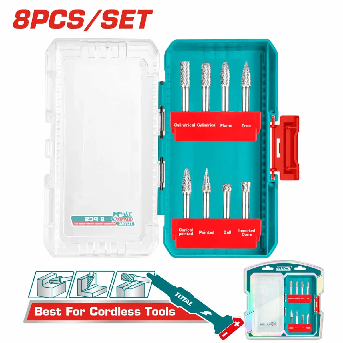 Fresas De Motortool Hss Vástago 6 Mm Corte Doble. Set 8 Pzas. 1