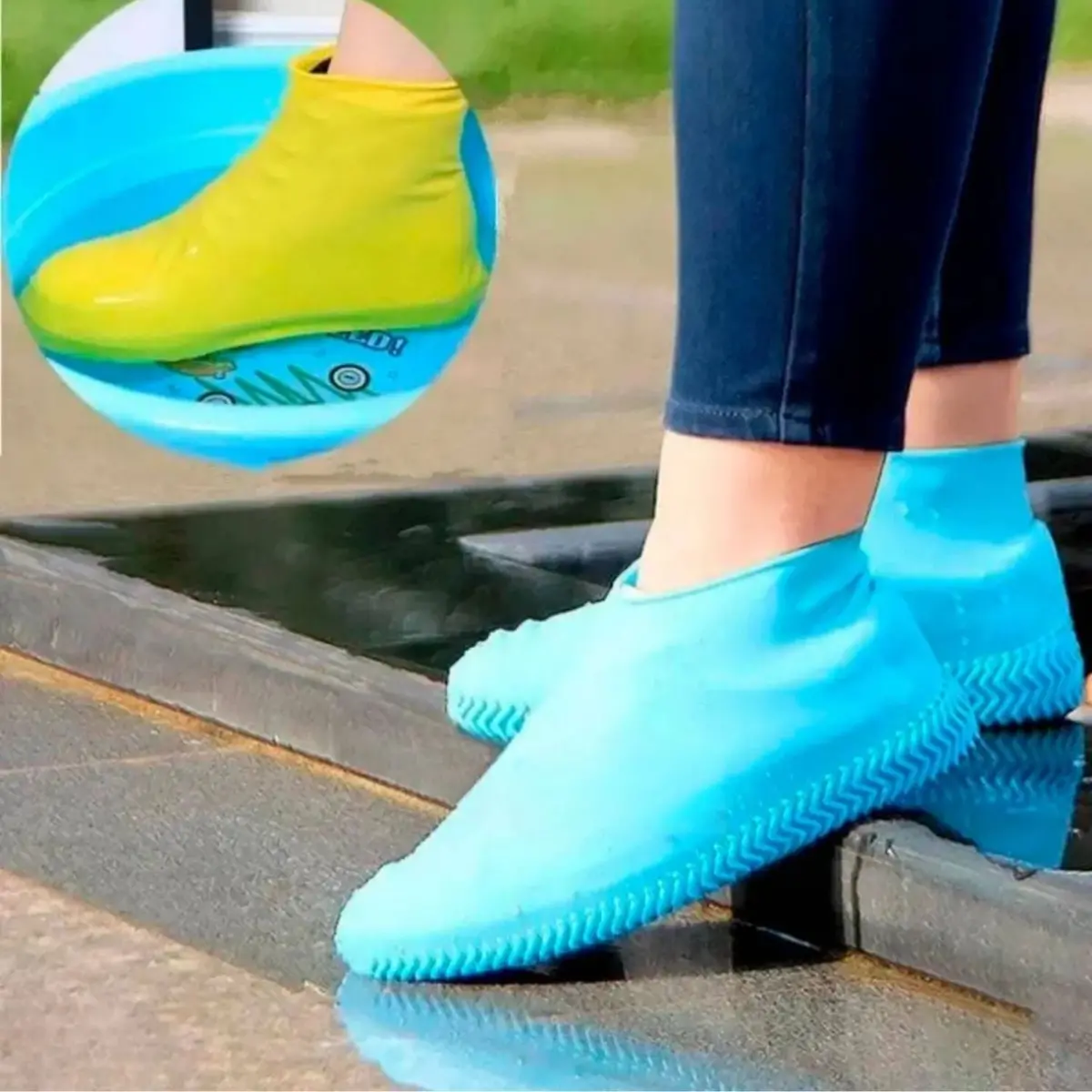 Cubre Calzados De Látex Impermeable Estilo Zapatilla Color Azul Talla M Reutilizables Para Lluvia Zapatos. Se Vende En Par 1