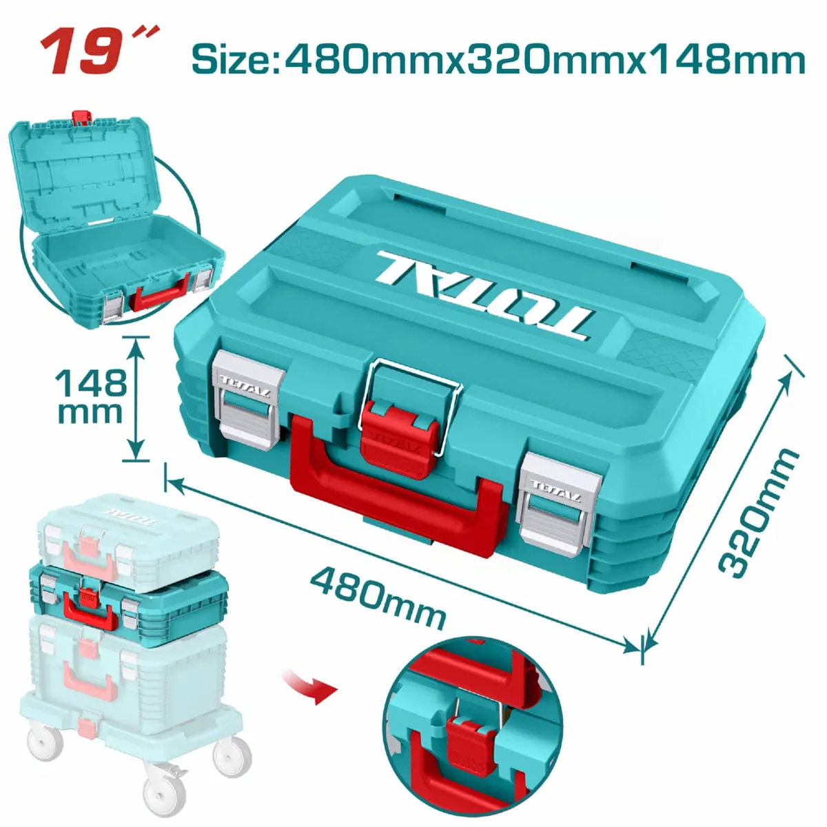 Caja De Herramientas Apilable De 19" 480 Mm * 320 Mm (12.5") * 148 Mm (5.8"). Carga Máx 15 Kg Fácil De Apilarse 1