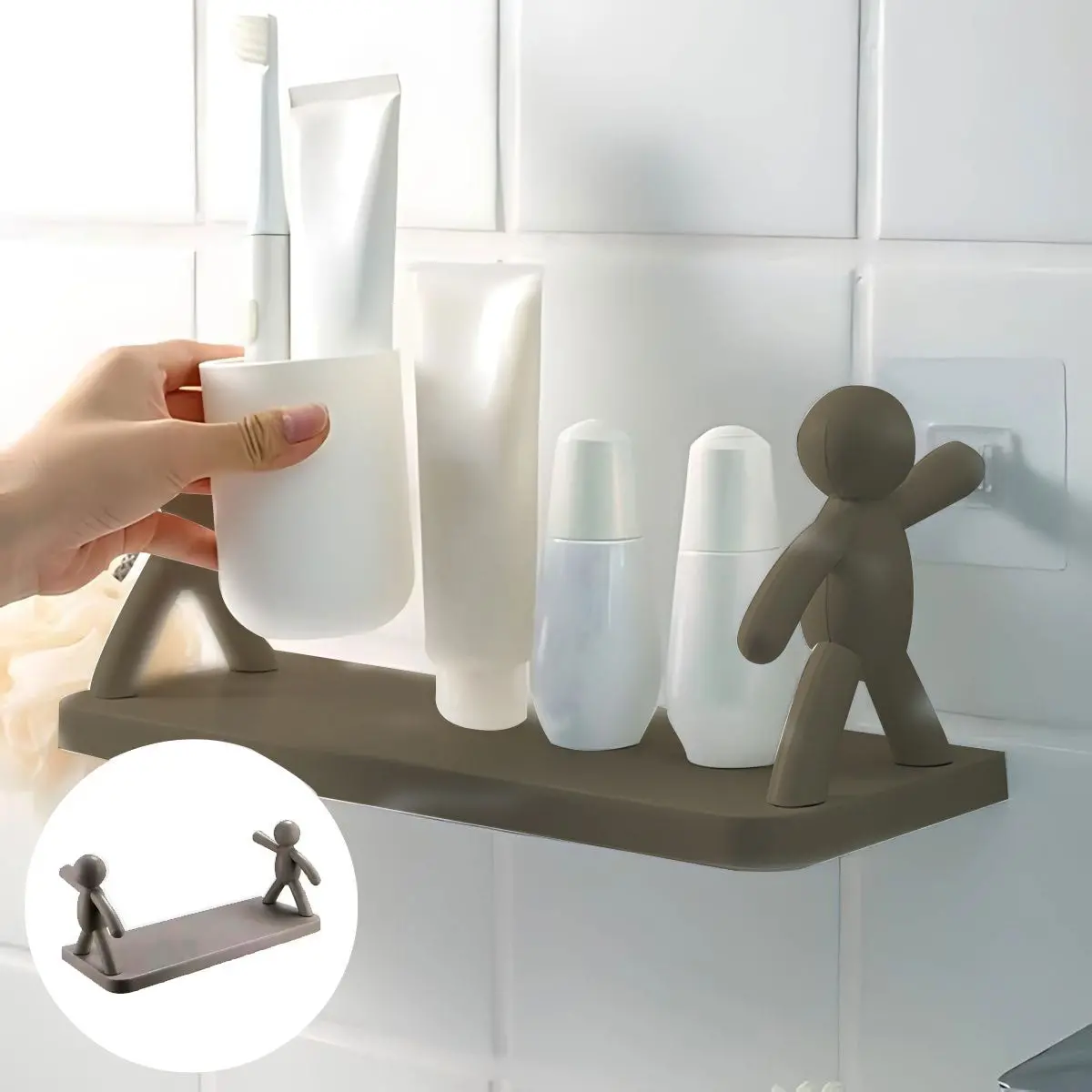 Repisa De Pared. Estante Flotante Adhesivo Con Figuras Decorativas. (Unidad) Tablilla Para Baño O Cocina. 31.5X12 Cm 1