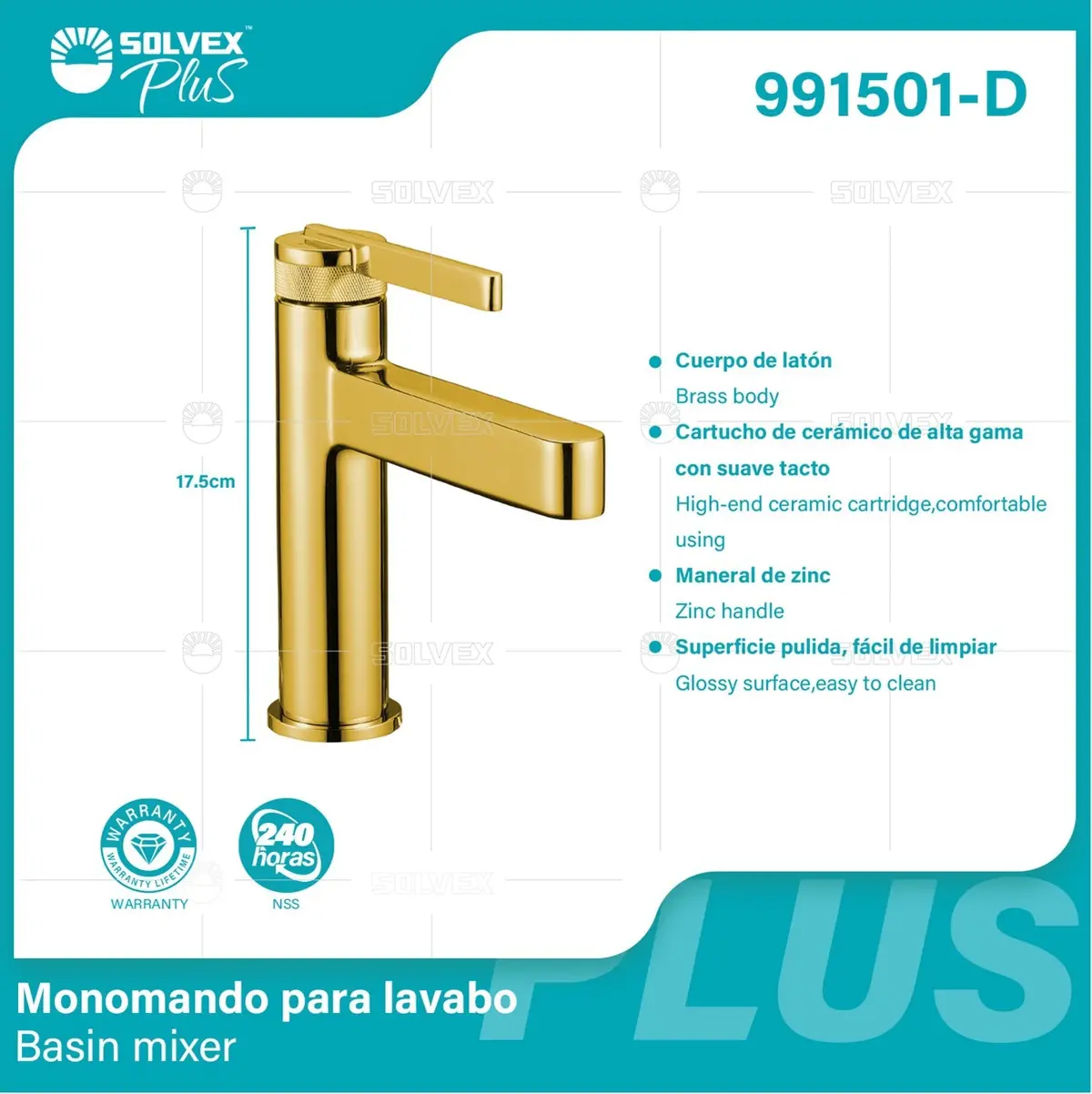 Llave De Lavamanos Individual. Color Dorado. Grifo Para Lavabo. Pluma Agua Fría Y Caliente. Altura De 17.5Cm. Garantía De Por Vida. 1