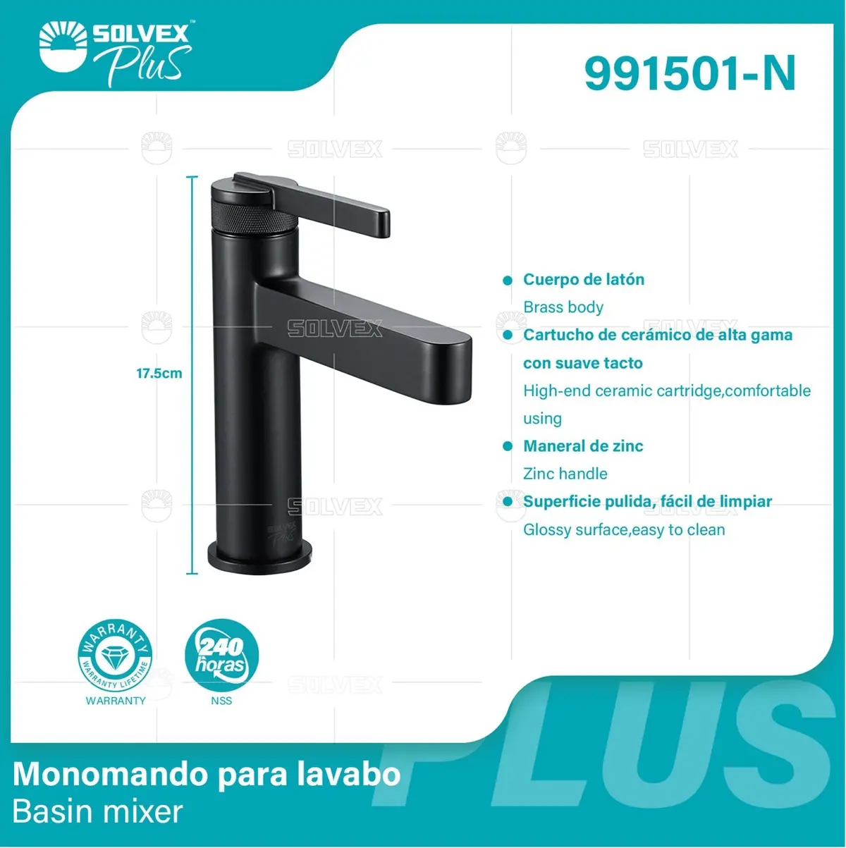 Llave De Lavamanos Individual. Color Negro. Grifo Para Lavabo. Pluma Agua Fría Y Caliente. Altura De 17.5Cm. Garantía De Por Vida. 1