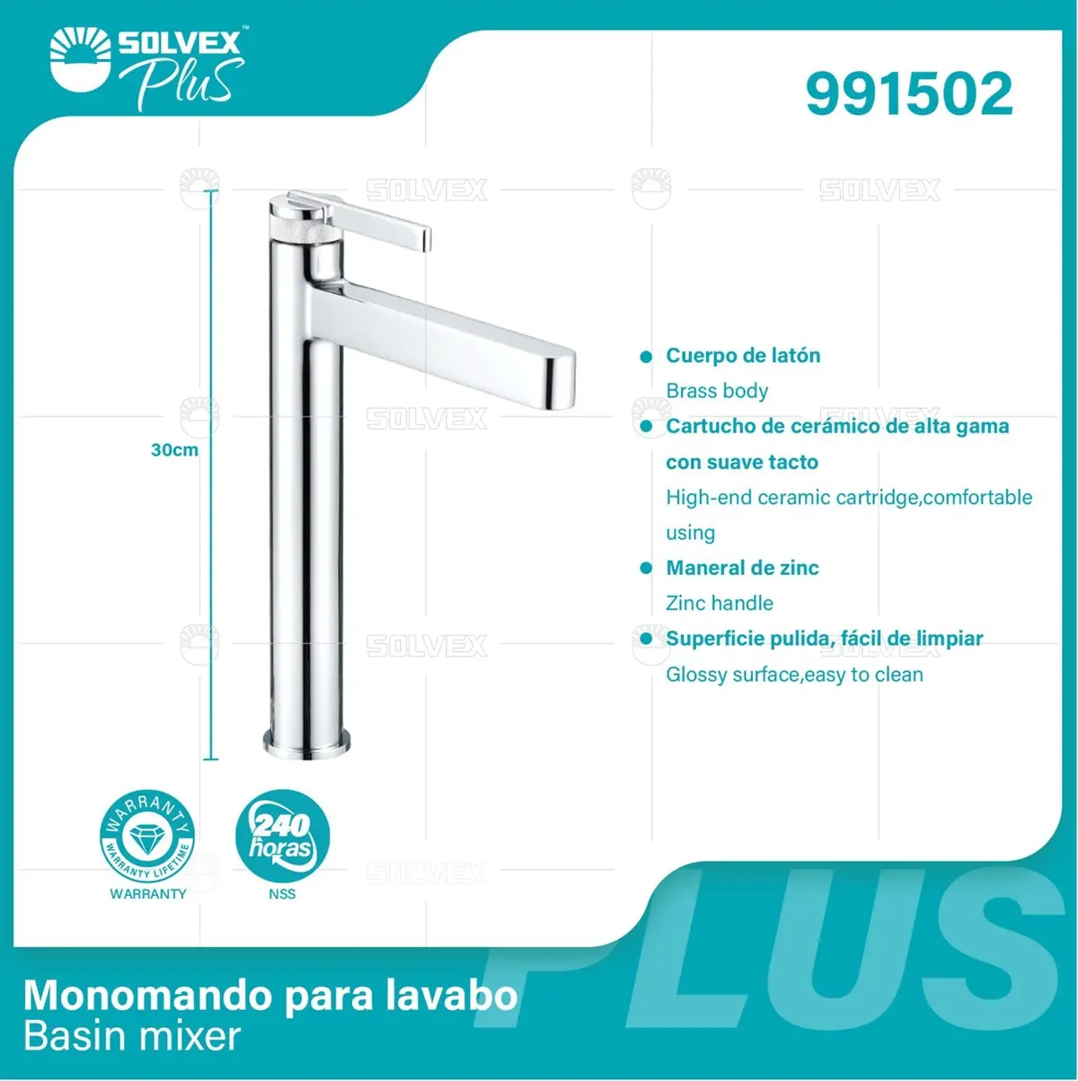 Llave De Lavamanos Individual. Color Cromado. Grifo Para Lavabo. Pluma Agua Fría Y Caliente. Altura De 30Cm. Garantía De Por Vida. 1