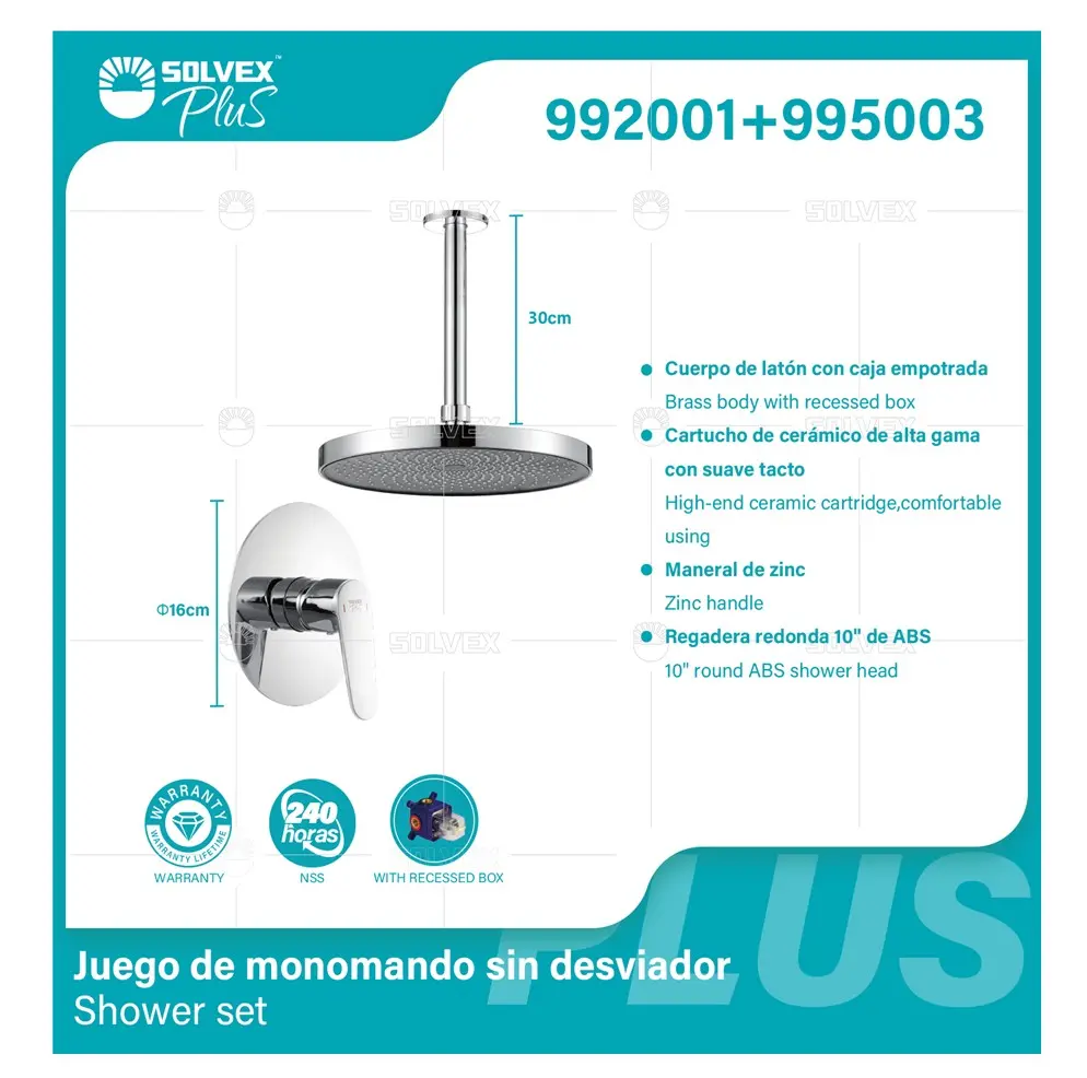 Ducha Para Empotrar. Juego De Mezcladora Monomando Con Regadera Redonda De 10”. Color Cromado. Garantía De Por Vida. 1