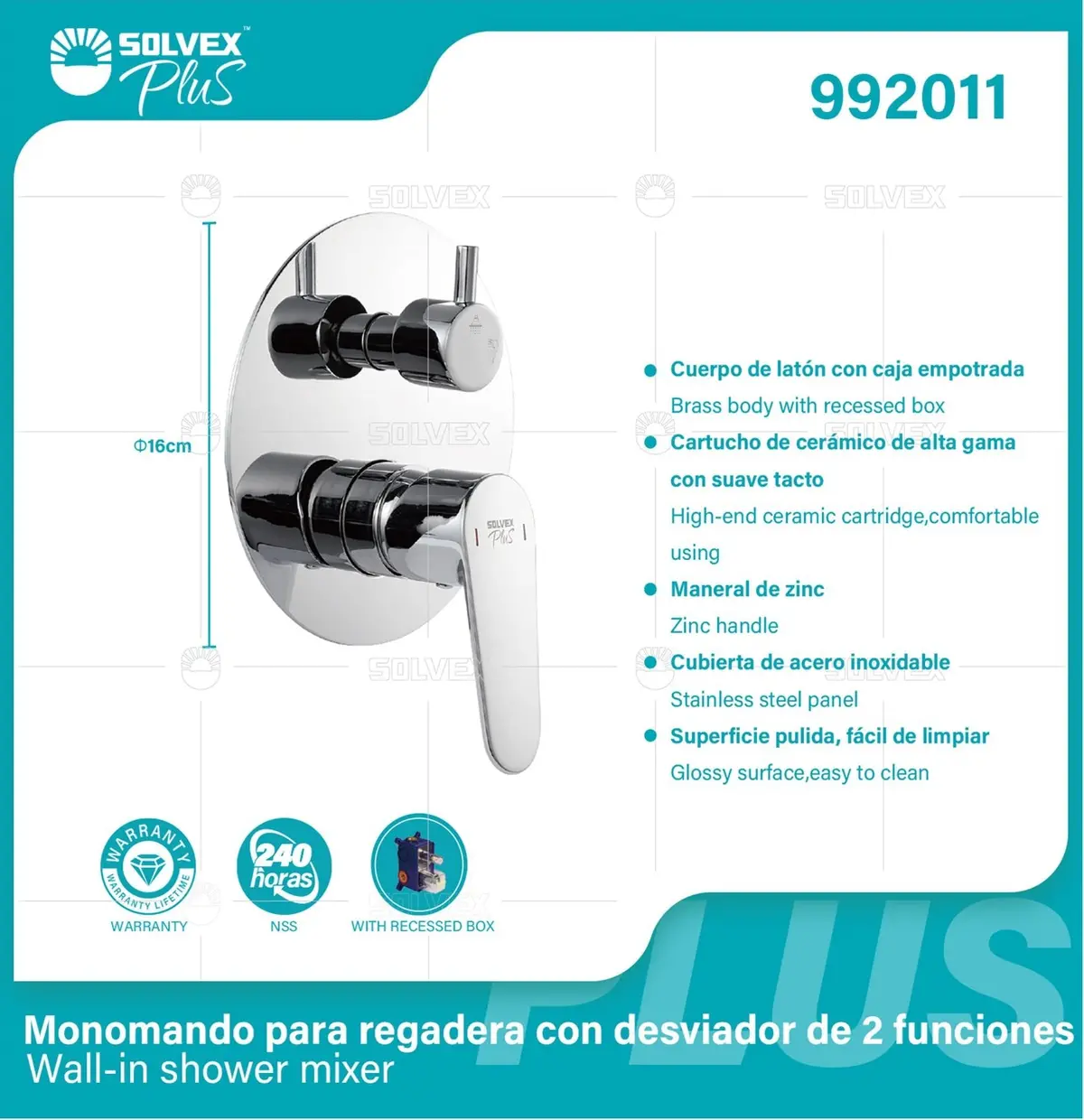 Llave De Palanca Maneral Para Ducha Con Desviador De 2 Funciones. Mezcladora Monomando Para Empotrar En Regadera. Color Cromado. Garantía De Por Vida. 1