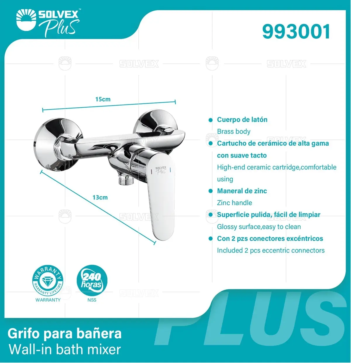 Grifo Para Baño O Bañera De Pared. Mezcladora  Monomando Con Maneral De Zinc Y Conectores. Llave Pluma Cromada. Garantía De Por Vida. 1