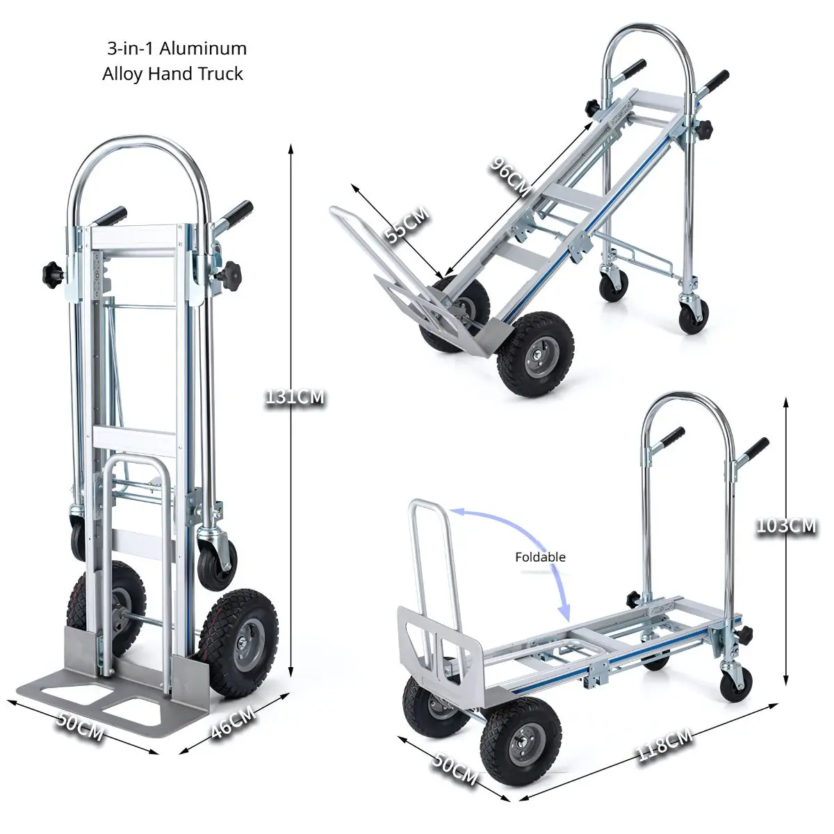 Carretilla De Carga Plegable 3 En 1 – Vertical, Plataforma Y Carro Inclinado. Trolley Con Ruedas Convertible. Carretón. 1
