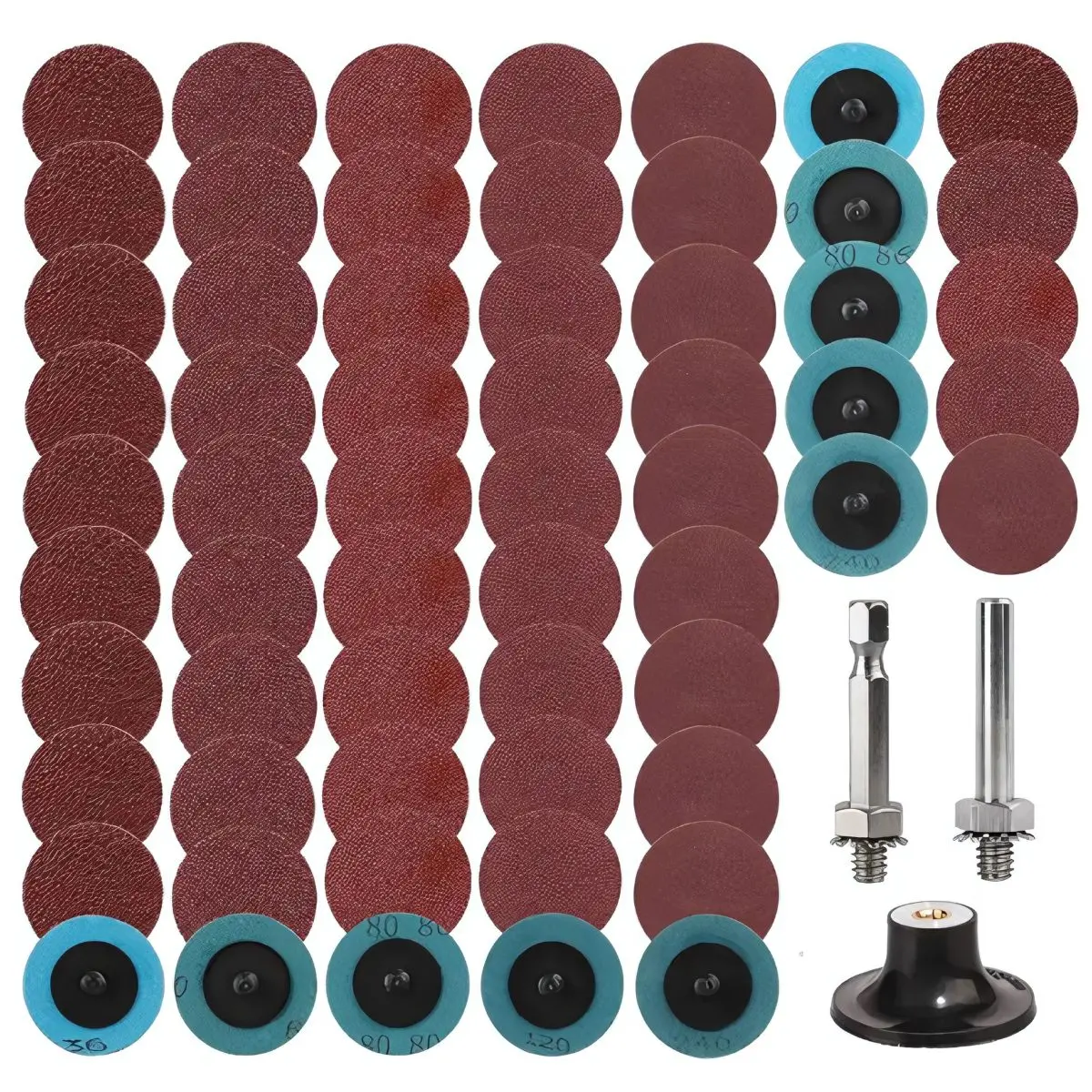 Discos Abrasivos 2” Con Mandril 1/4” (Set De 60 Piezas). Lijas De Grano 36 A 240 Para Taladro. Discos Flap. 1