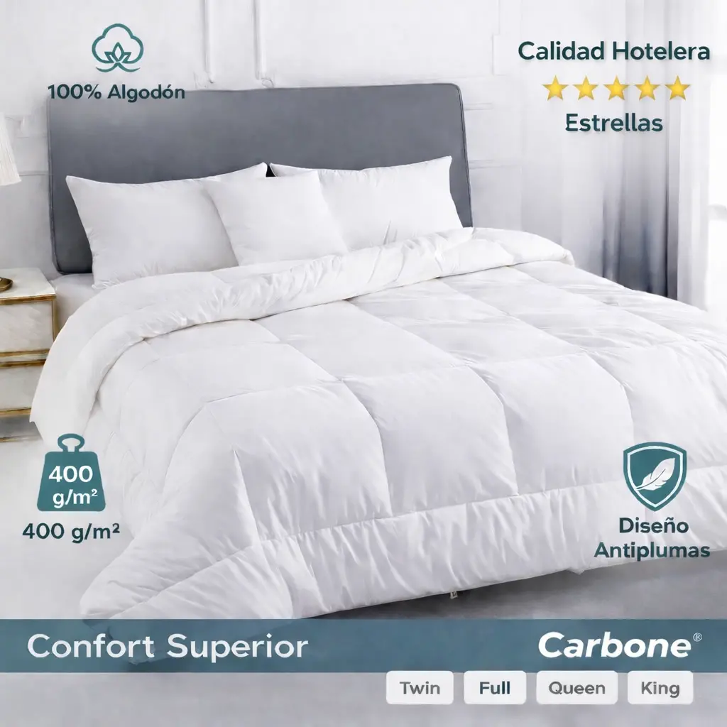Sobrecamas Duvet Blanco. 100% Algodón. Relleno De 400 G/M².  Calidad Hotelera 1