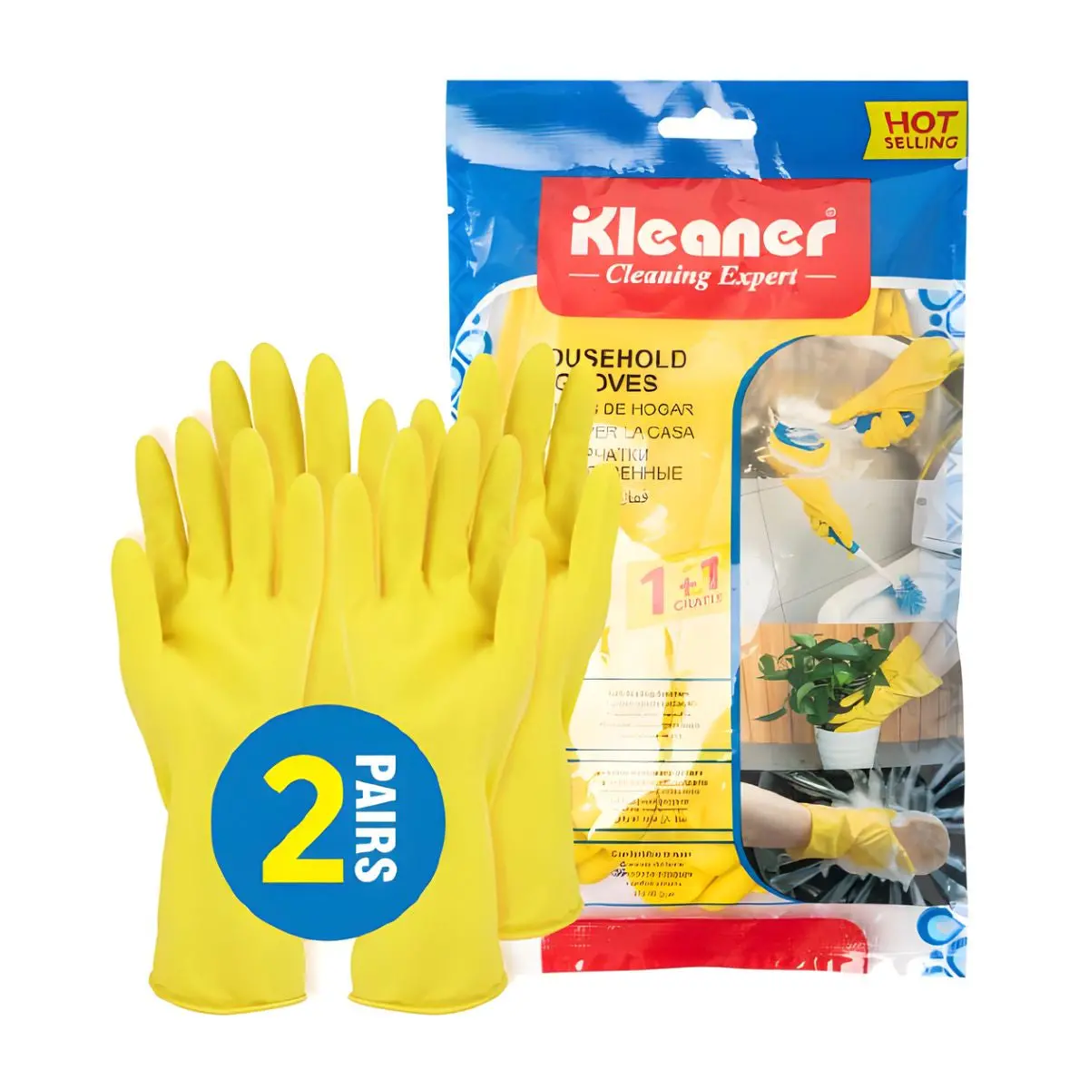Guantes De Limpieza De Látex Reutilizables (Talla L). Pack De 2 Pares. Color Amarillo. 1