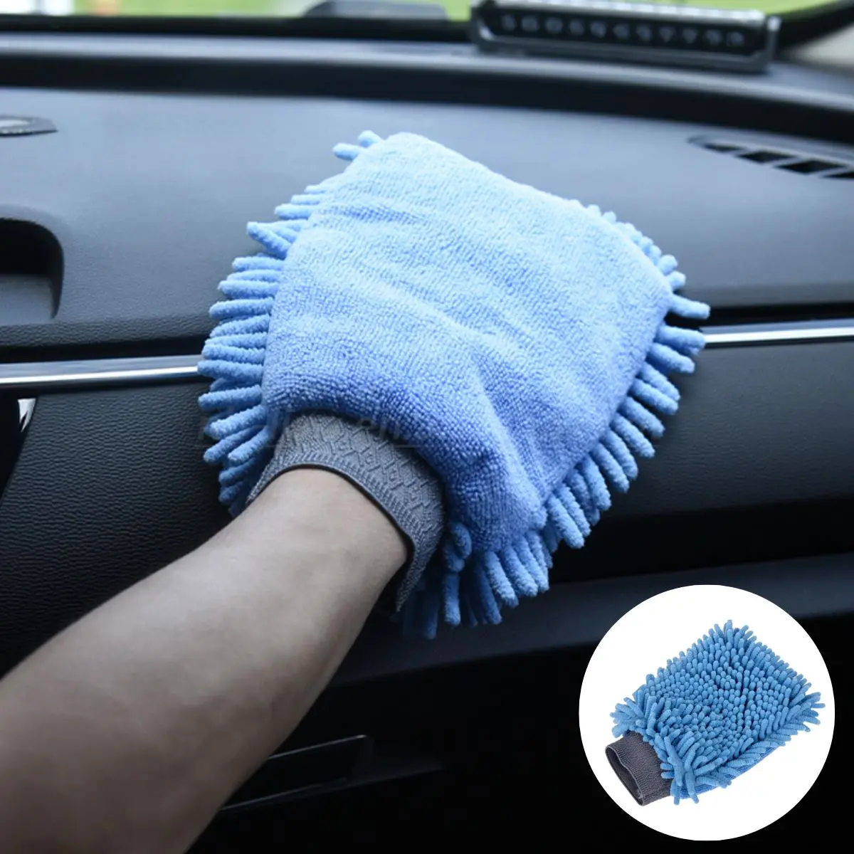 Guante De Microfibra Chenille 2 En 1 Para Limpieza Y Lavado De Autos (24×16Cm). 1