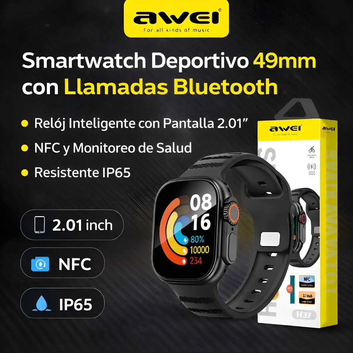 Smartwatch Deportivo 49Mm Con Llamadas Bluetooth. Reloj Inteligente Con Pantalla 2.01”, Nfc Y Monitoreo De Salud. Resistente Ip65. 1