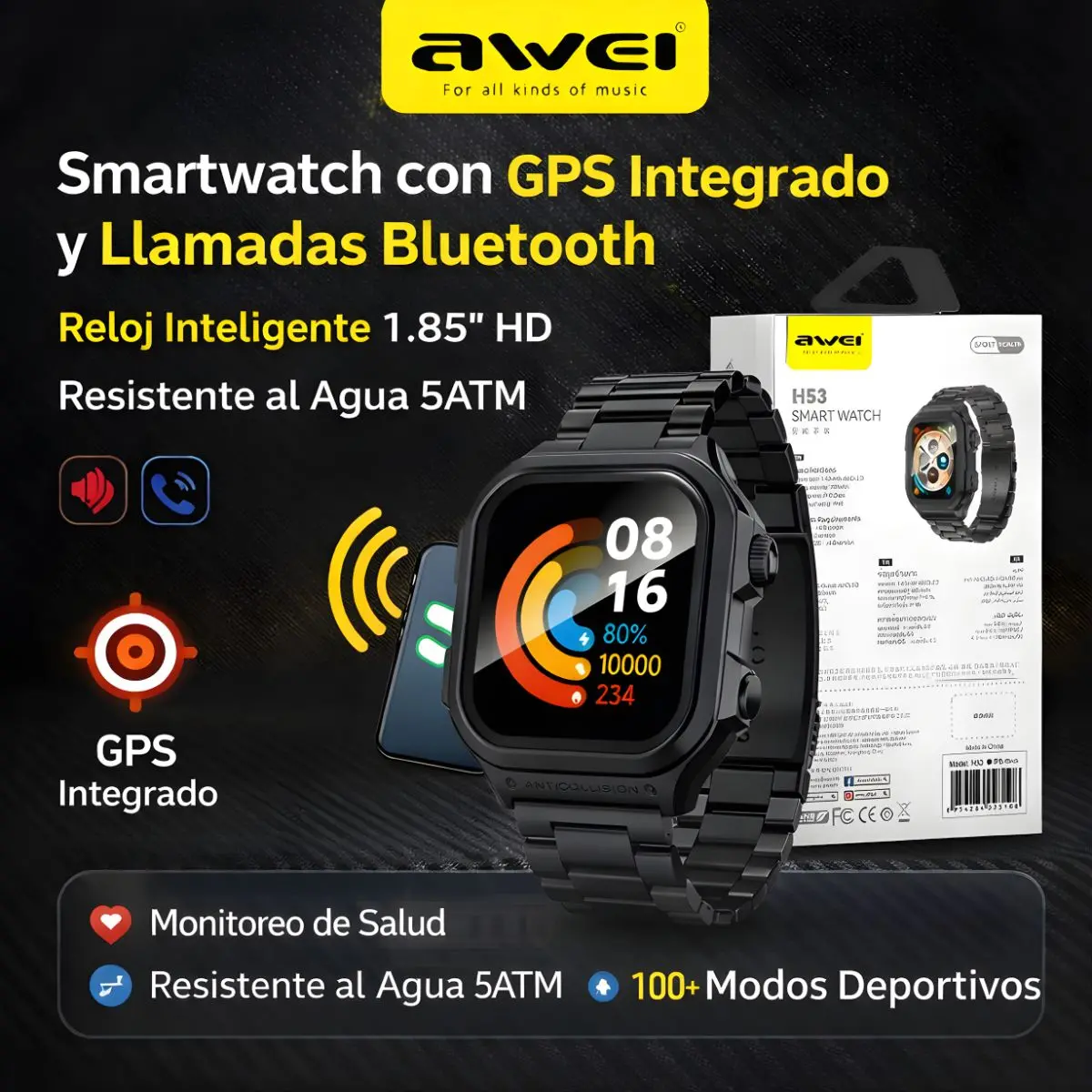Smartwatch Con Gps Integrado Y Llamadas Bluetooth. Reloj Inteligente 1.85” Hd. Resistente Al Agua 5Atm. Monitoreo De Salud Y 100+ Modos Deportivo. 1