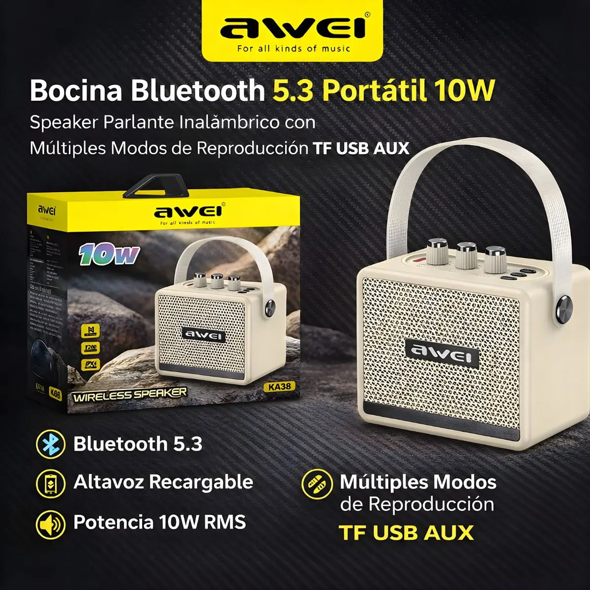Bocina Bluetooth 5.3 Portátil 10W. Speaker Parlante Inalámbrico Con Múltiples Modos De Reproducción Tf Usb Aux. Altavoz Recargable. 1