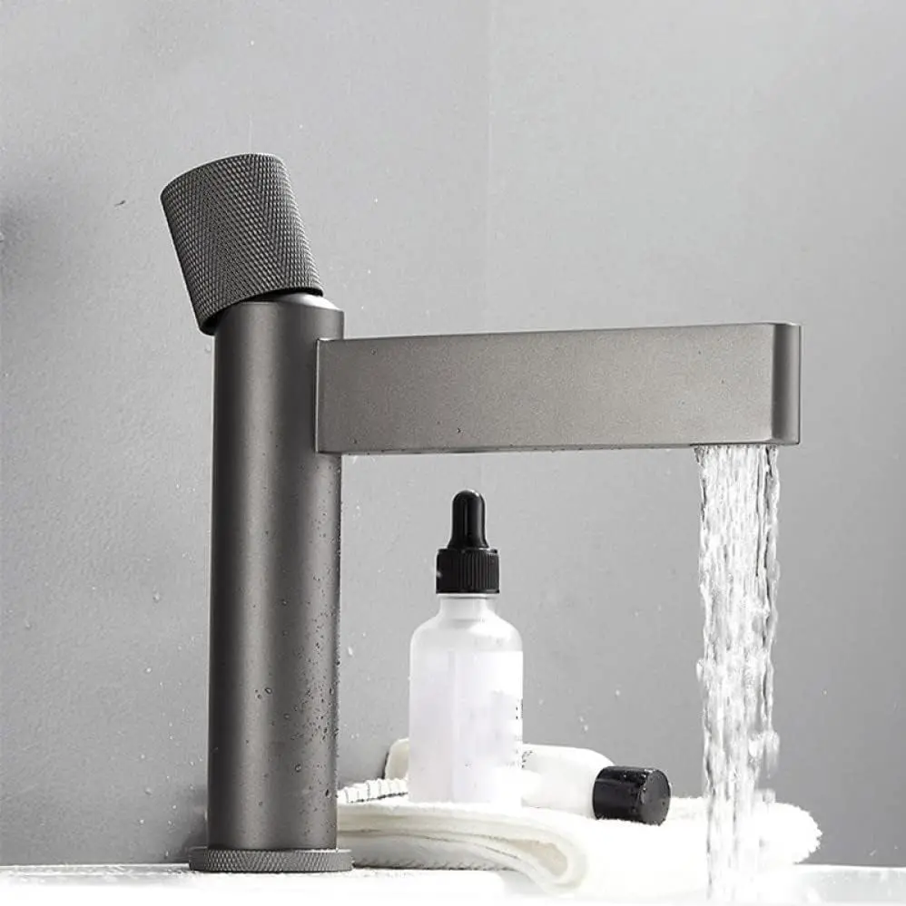 Grifo Para Lavamanos 26Cm Perilla Monomando Pluma Lavabo Gris Mate De Alta Calidad 1