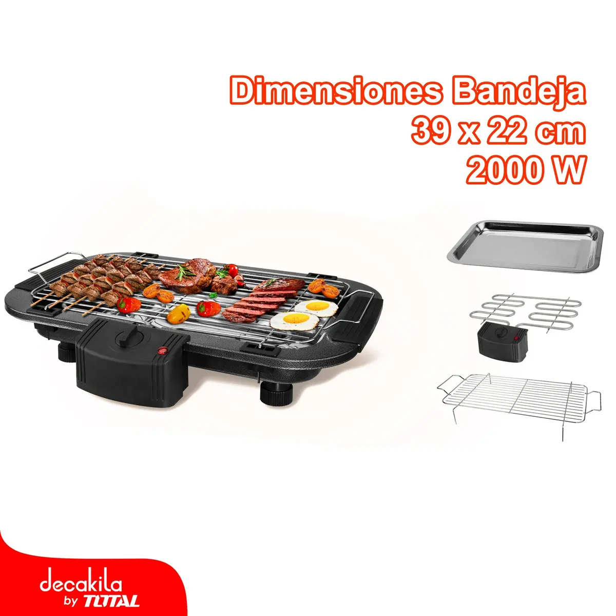 Parrilla Eléctrica 2000W 120V 50-60Hz Tamaño: L 39 X W 22Mm. Luz Indicadora. Termostato Ajustable. 1