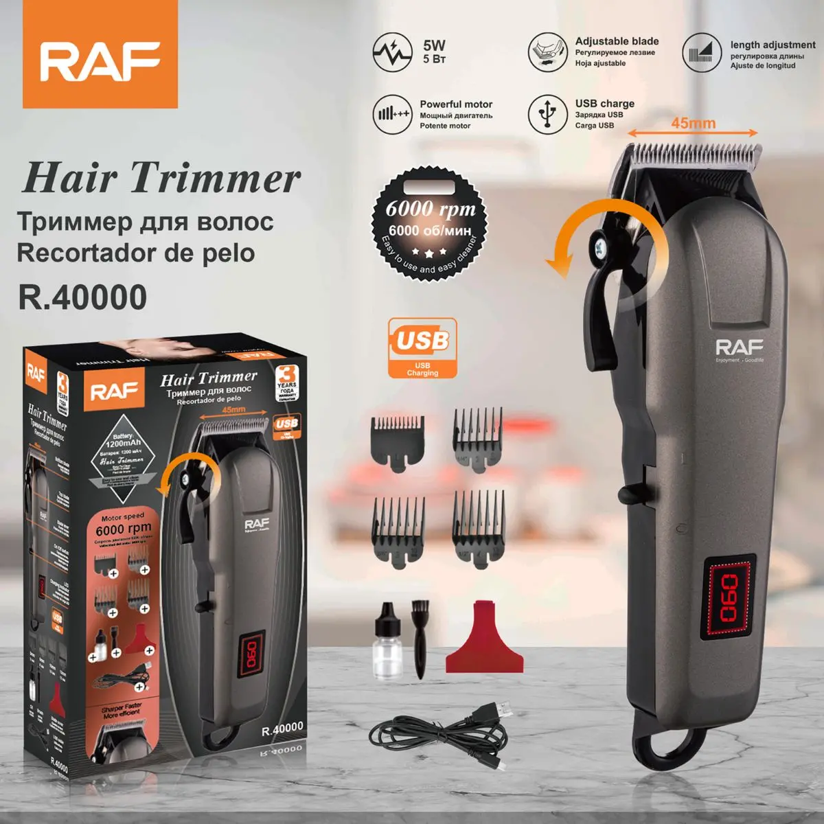 Cortadora De Cabello Eléctrica Profesional 10W Recargable Usb. Pantalla Digital Y Cuchillas De Acero Inoxidable. 1