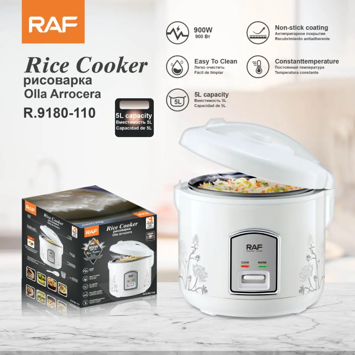 Olla Arrocera Eléctrica 5L. Olla Para Cocinar Arroz 900W. Recubrimiento Antiadherente Y Función Automática De Calor Constante 110V. 1