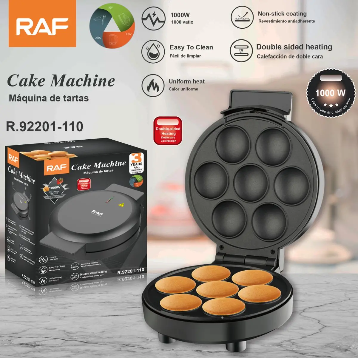 Máquina Para Mini Pancakes 1000W 110V. Plancha Eléctrica Para Ponquecitos Y Tartas. Antiadherente Con Calor Doble. 1