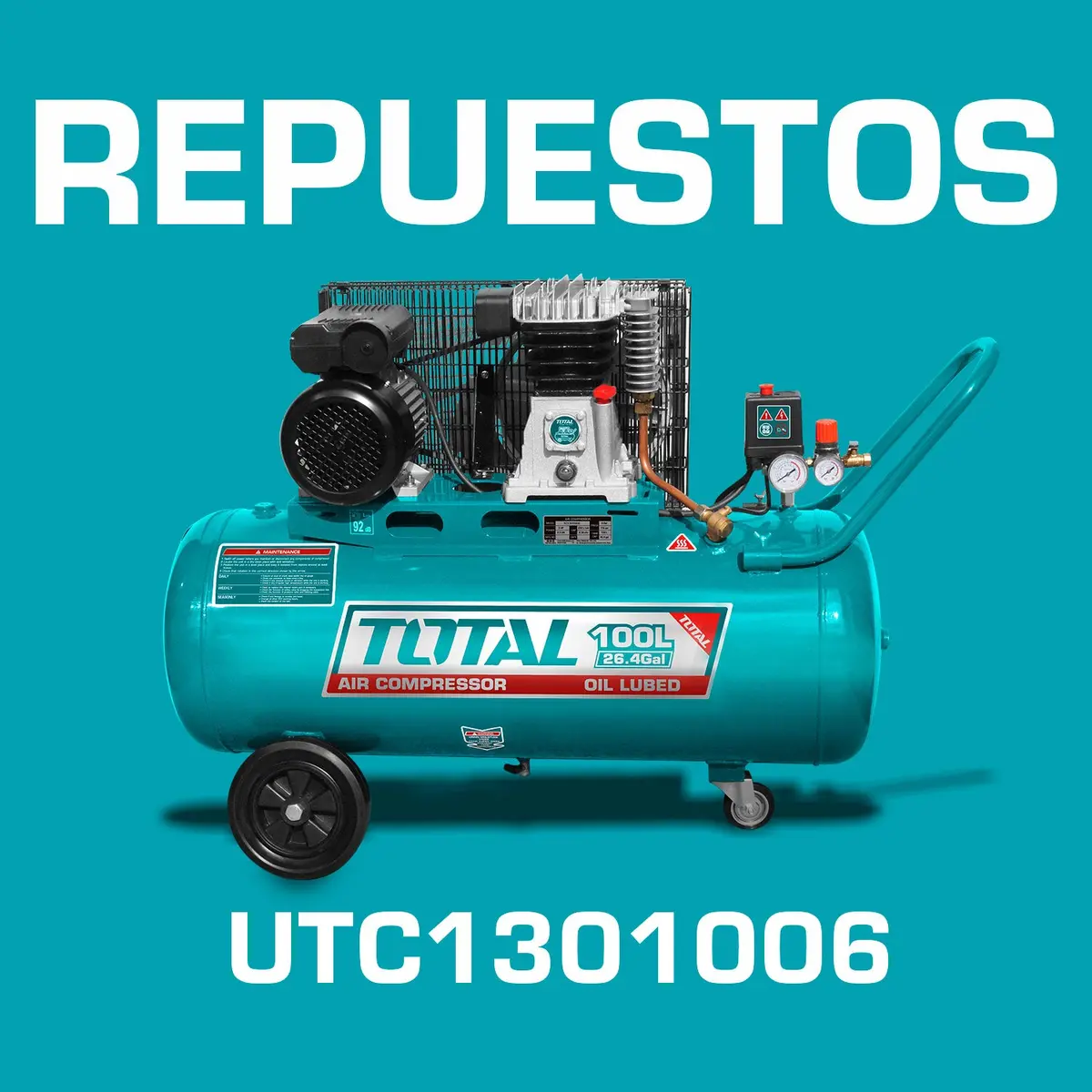 Repuestos Compresor De Aire De Correa, 100L(26.4Gal) 2.2Kw (3Hp). Codigo Utc1301006 1